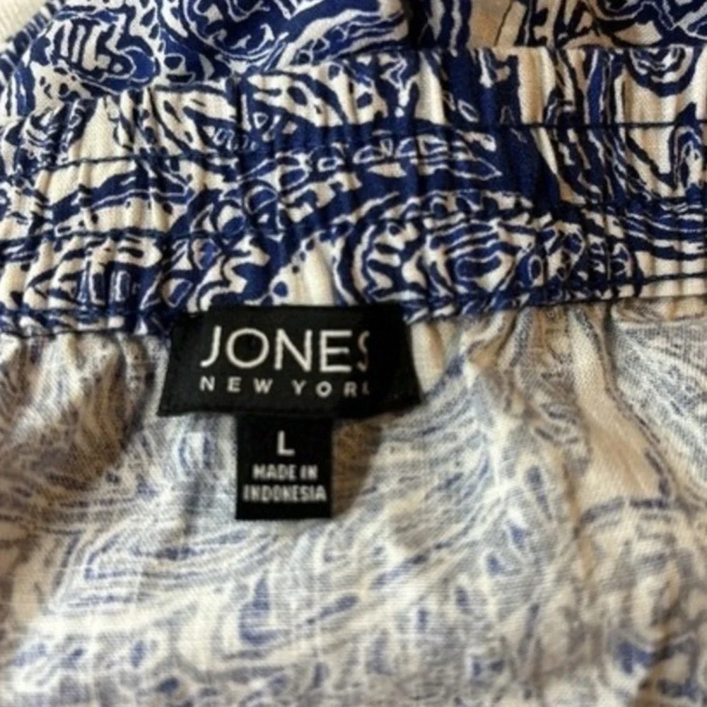 Jones New York Large Blue White Paisley Linen Blend‎ Tiered Midi Skirt